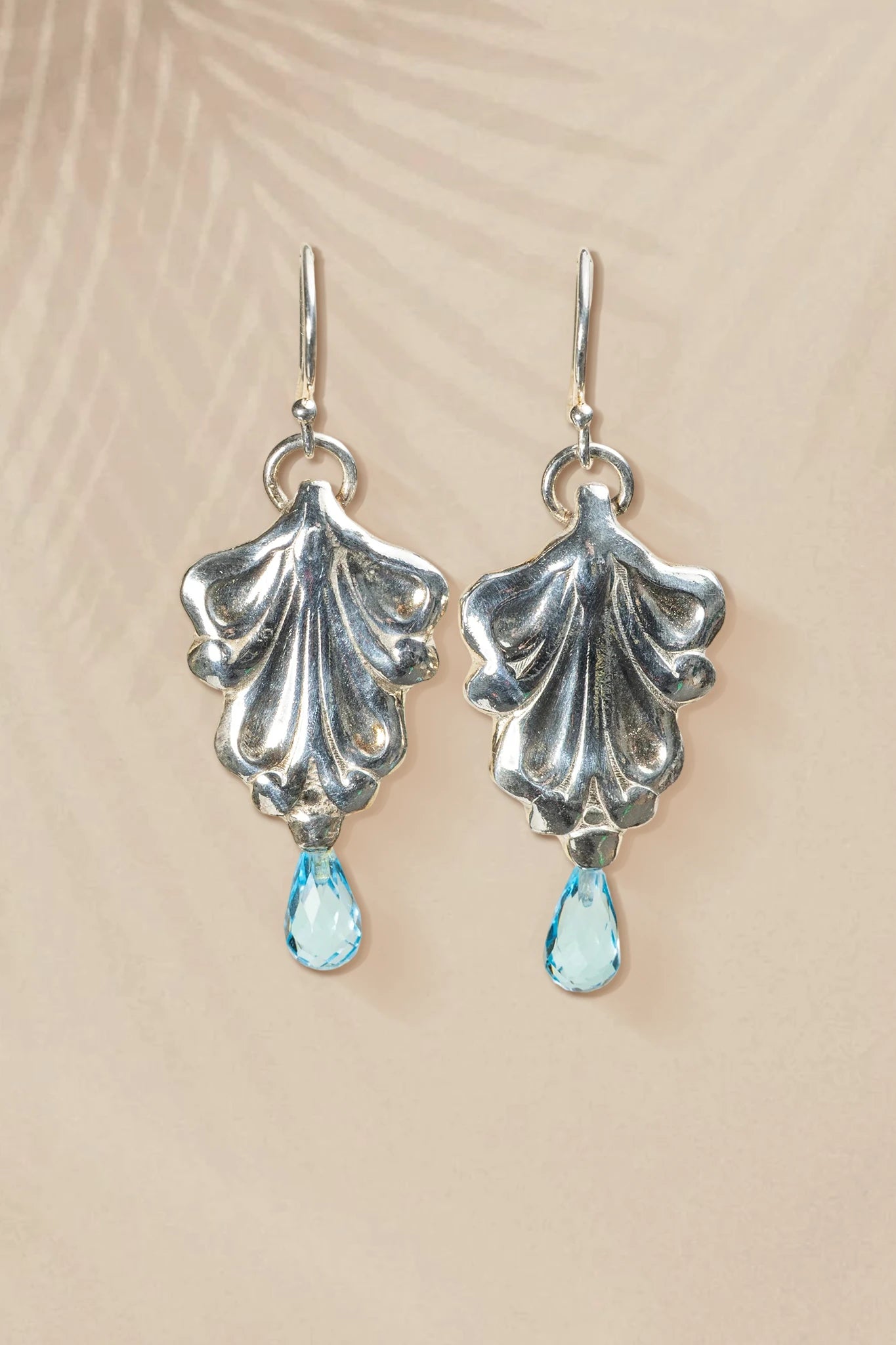 Art Nouveau Leaves and Blue Topaz Earrings