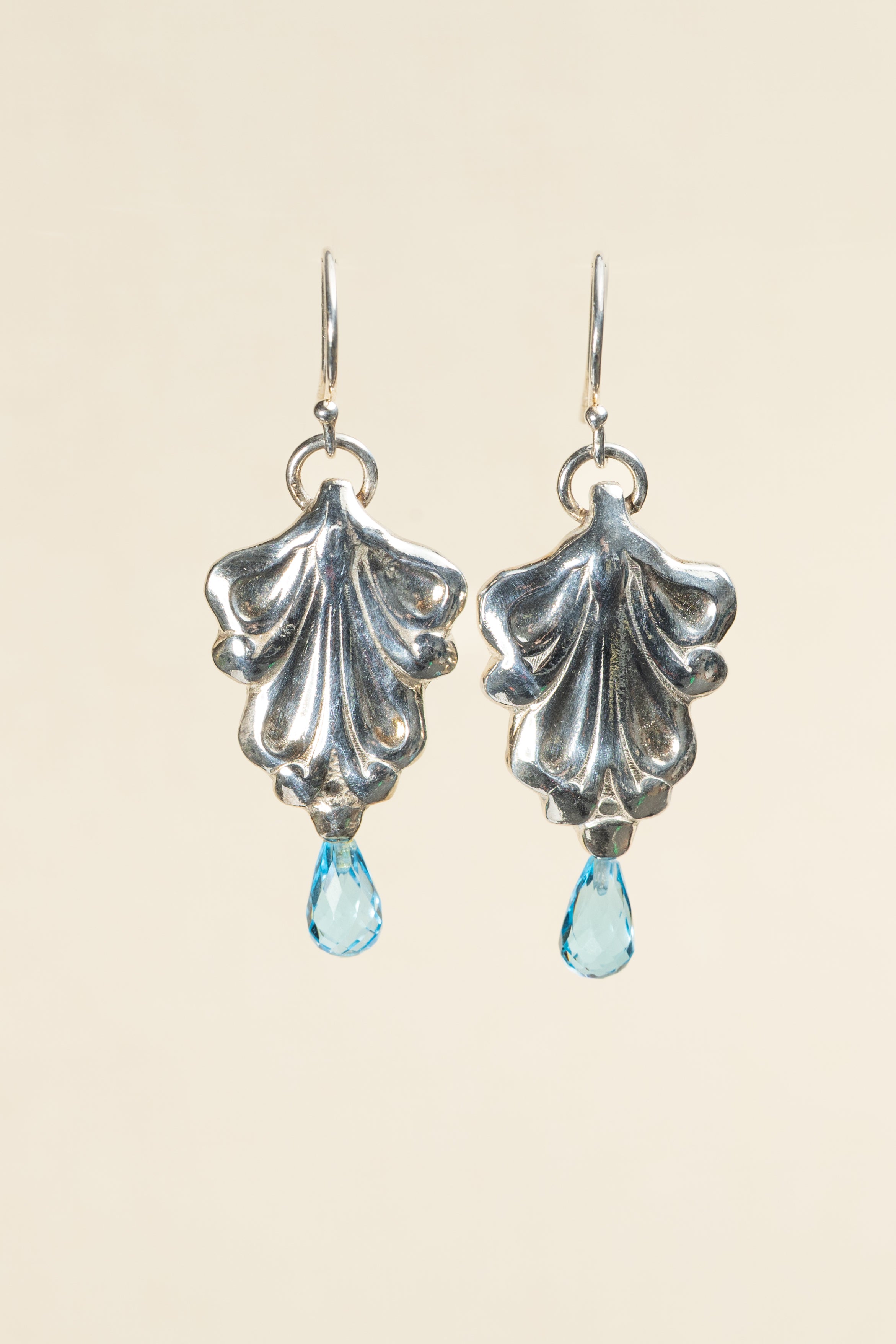 Art Nouveau Leaves and Blue Topaz Earrings