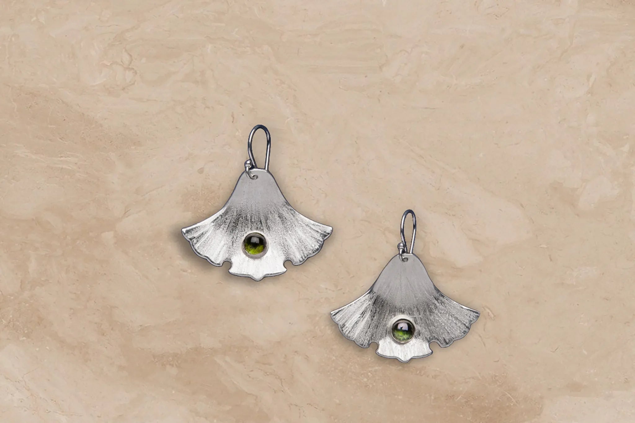 Gingko leaf with Tourmaline Earrings